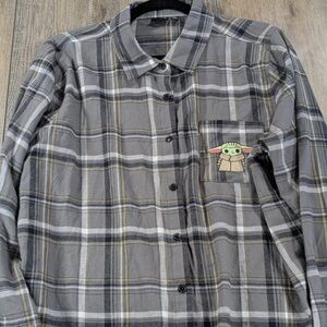 Men’s Star Wars Plaid Flannel Long Sleeve Button Down Shirt